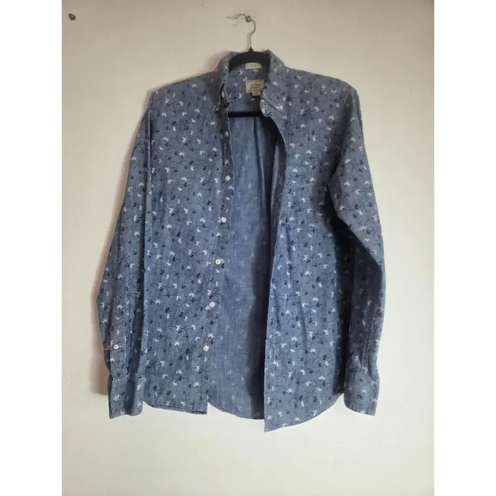 J,Crew Men Blue Denim Floral Print 